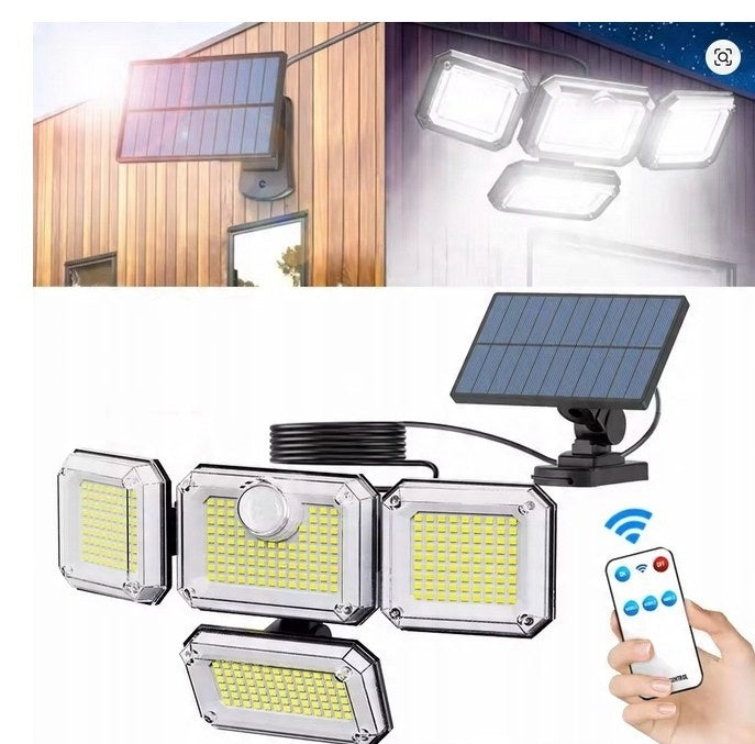 Lampa solarna zewnętrzna LED 4w1 z czujnikiem ruchu, zmierzchu i pilotem