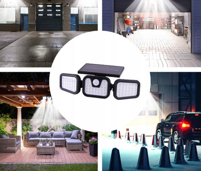 Lampa solarna LED z czujnikiem zmierzchu i ruchu – zewnętrzna, ogrodowa, garażowa, trójstronna