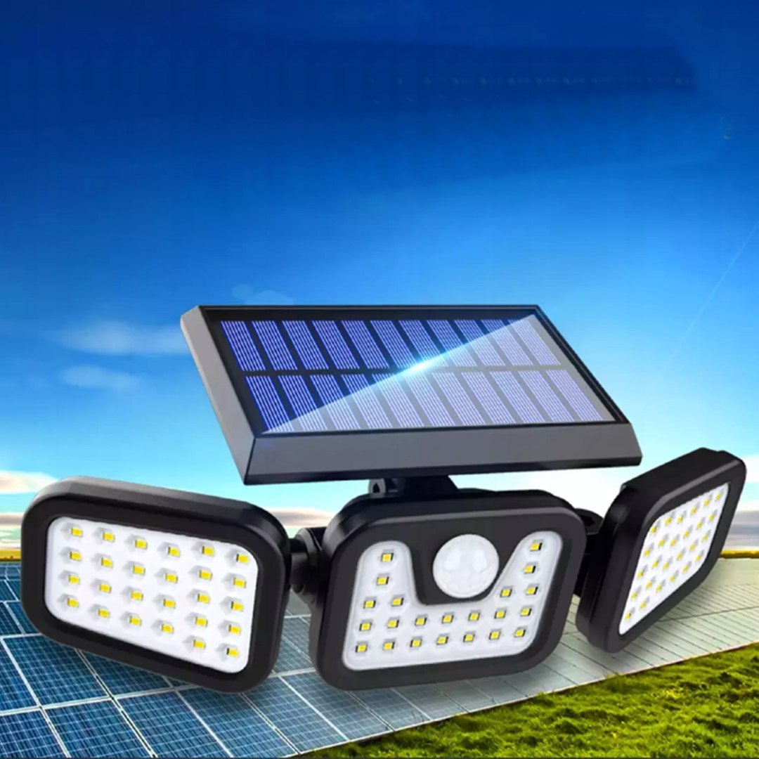 Lampa solarna LED z czujnikiem zmierzchu i ruchu – zewnętrzna, ogrodowa, garażowa, trójstronna