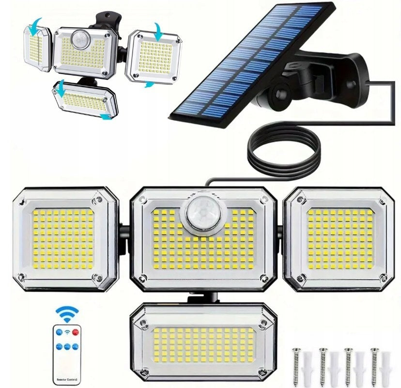 Lampa solarna zewnętrzna LED 4w1 z czujnikiem ruchu, zmierzchu i pilotem