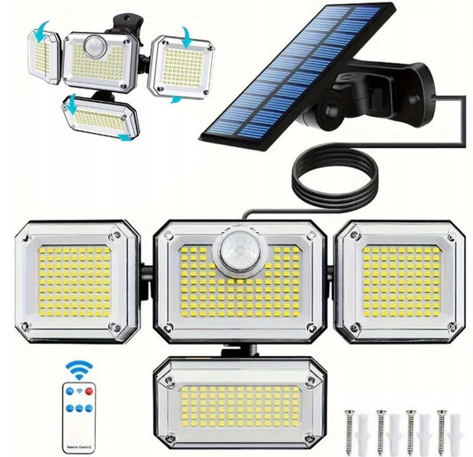 Lampa solarna zewnętrzna LED 4w1 z czujnikiem ruchu, zmierzchu i pilotem