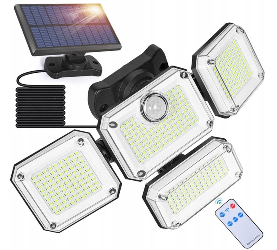 Lampa solarna zewnętrzna LED 4w1 z czujnikiem ruchu, zmierzchu i pilotem