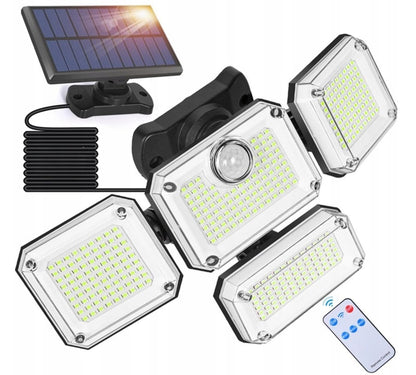 Lampa solarna zewnętrzna LED 4w1 z czujnikiem ruchu, zmierzchu i pilotem