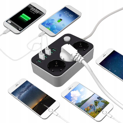 Przedłużacz listwa zasilająca 3 gniazda + 6 portów USB 4.1A – 2500W, 1.8m