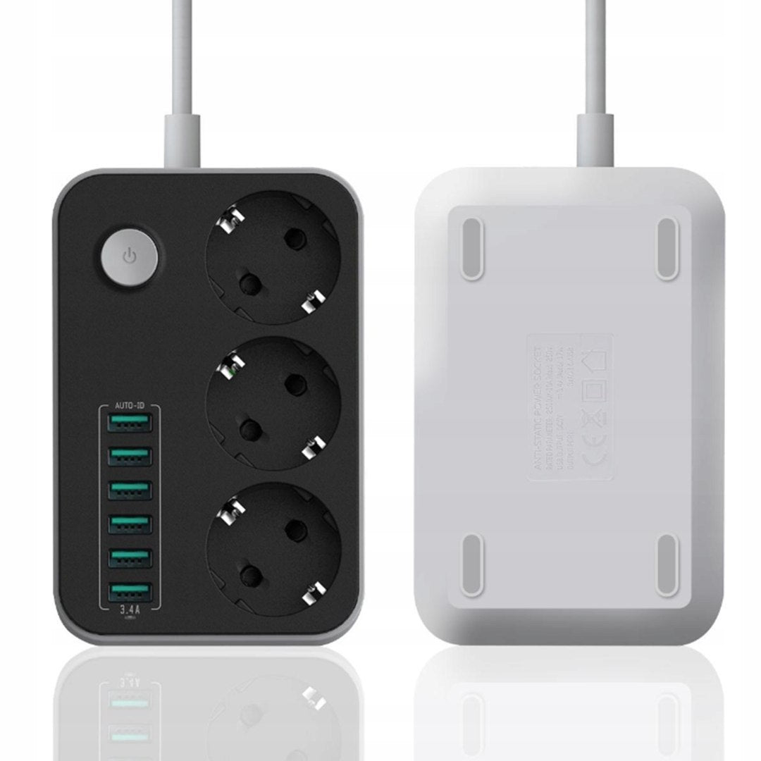 Przedłużacz listwa zasilająca 3 gniazda + 6 portów USB 4.1A – 2500W, 1.8m
