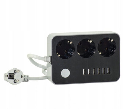 Przedłużacz listwa zasilająca 3 gniazda + 6 portów USB 4.1A – 2500W, 1.8m