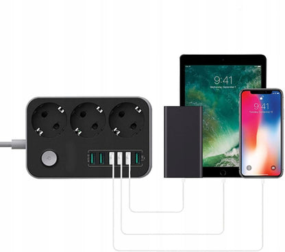 Przedłużacz listwa zasilająca 3 gniazda + 6 portów USB 4.1A – 2500W, 1.8m