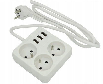 Przedłużacz listwa zasilająca z uziemieniem + 3 gniazda USB – 2300W, 1.8m