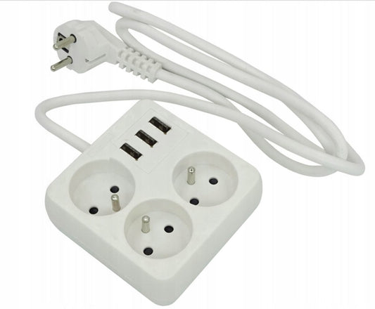 Przedłużacz listwa zasilająca z uziemieniem + 3 gniazda USB – 2300W, 1.8m