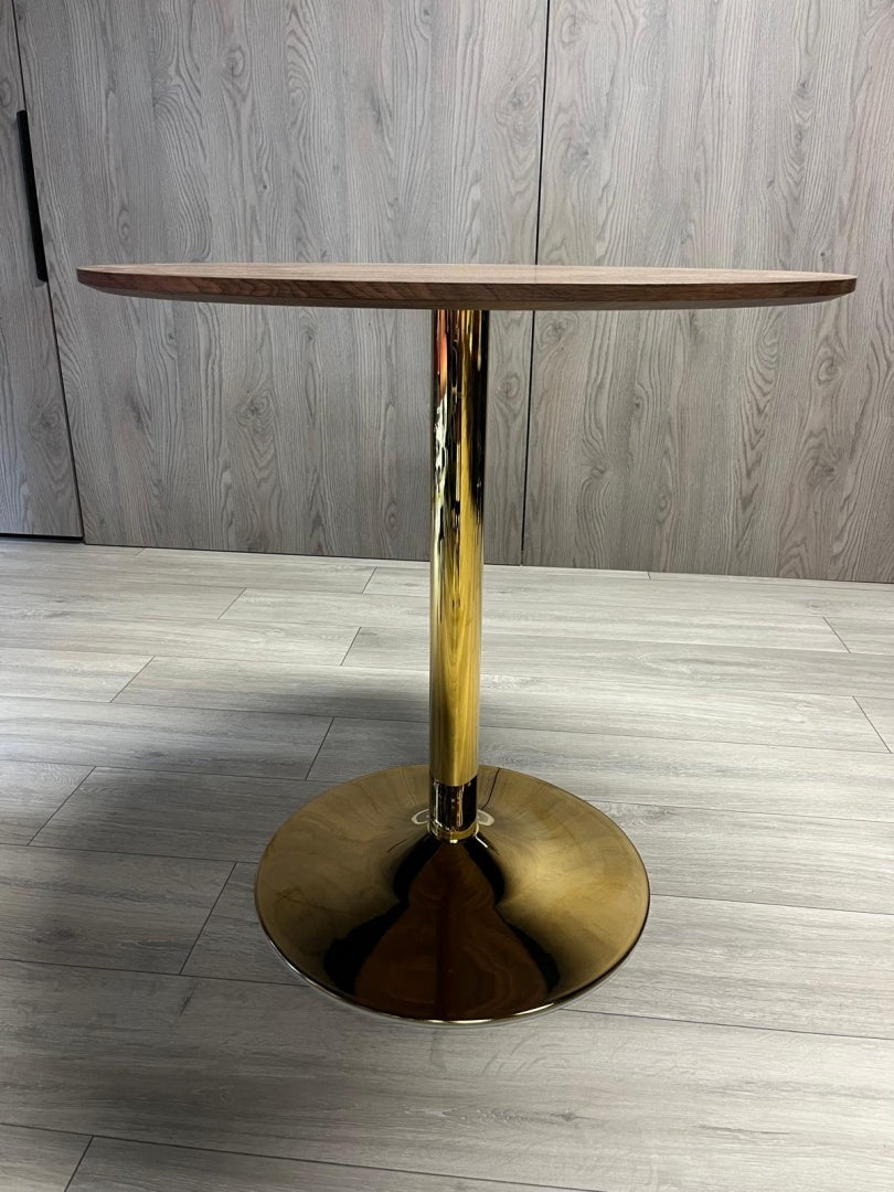 Stół okrągły VICTORY BROWN WOOD 70 cm GOLD