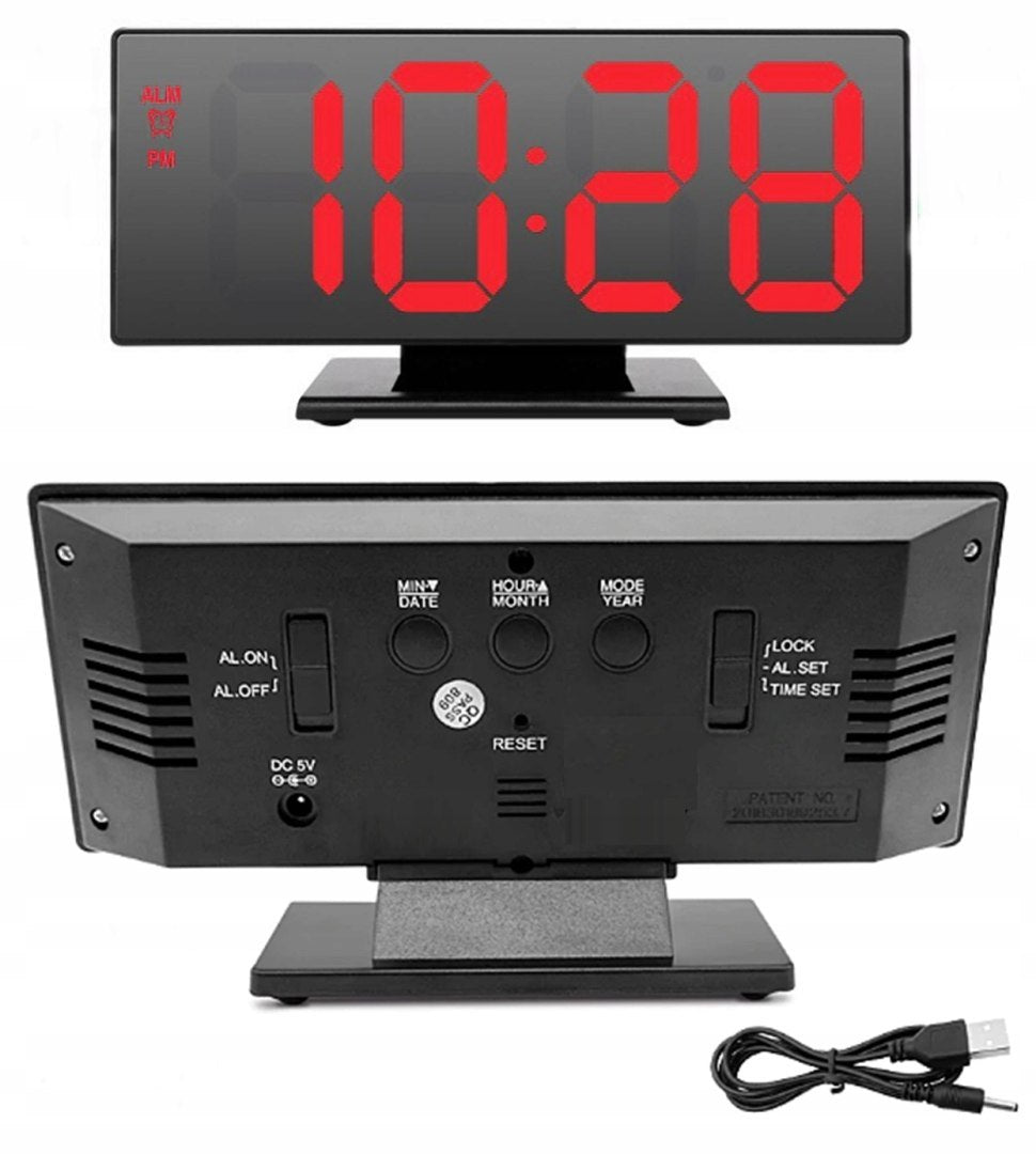 Zegar cyfrowy LED z budzikiem, termometrem i lustrem