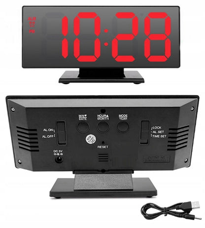 Zegar cyfrowy LED z budzikiem, termometrem i lustrem