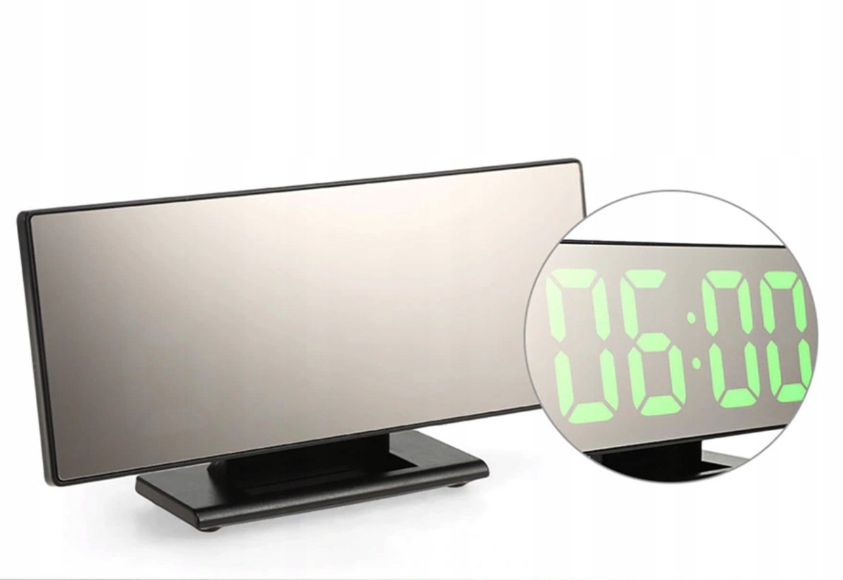 Zegar cyfrowy LED z budzikiem, termometrem i lustrem
